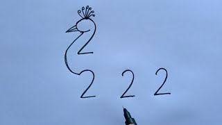 How To Draw Peacock With 2222 Number | How To Turn 2222 In Peacock Drawing | Peacock Drawing Art