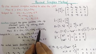 Revised Simplex Method | Standard Form 1 | Linear Programming Problem| Operation Research