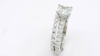 Platinum  GIA Radiant Cut Diamond  Ring with Round Brilliant Diamonds D