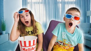 Tantangan bioskop dengan anak-anak lucu Melissa dan Arthur dan Nastya