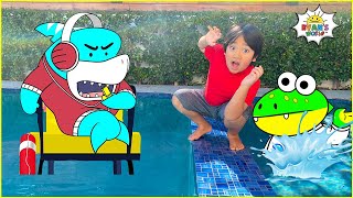 Ryan learns Swimming Rules at the Pool with Gus!