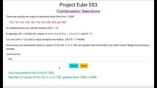 Project Euler 053 - Combinatoric Selections
