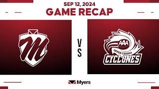 Win 5-3. 1st HEO League game.  Upper Canada Cyclones U16 at Myers Automotive U16, September 12, 2024