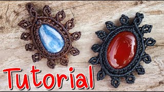 Macrame pendant with stone, Macrame Knot, Tutorial, How to make pendant kyanite stones waxed thread