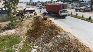 Wonderful Activity Technique Processing Land filling With Bulldozer KOMATSU D31P With Dump Trucks.