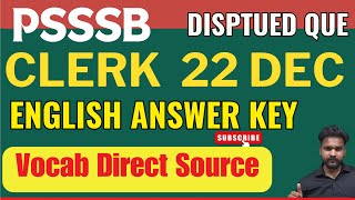 PSSSB Clerk Answer key Held Today  22 DEC 2024✅PSSSB Clerk ENGLISH ANLAYSIS | Electric English