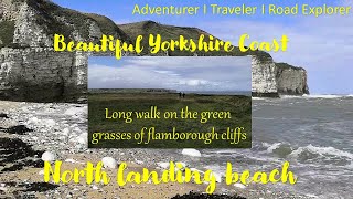 England - Long coastal walk at the cliff of North landing I Flamborough cliffs I 16Km I green grass