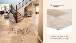 Classic Beige Travertine Tiles Antique Pattern Brushed and Chiseled SKU-CBLTAPBFCE