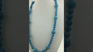 Collier perle Calcédoine bleu 6 mm + Calcédoine bleu 10 mm chaine en acier inoxydable longueur 45 cm