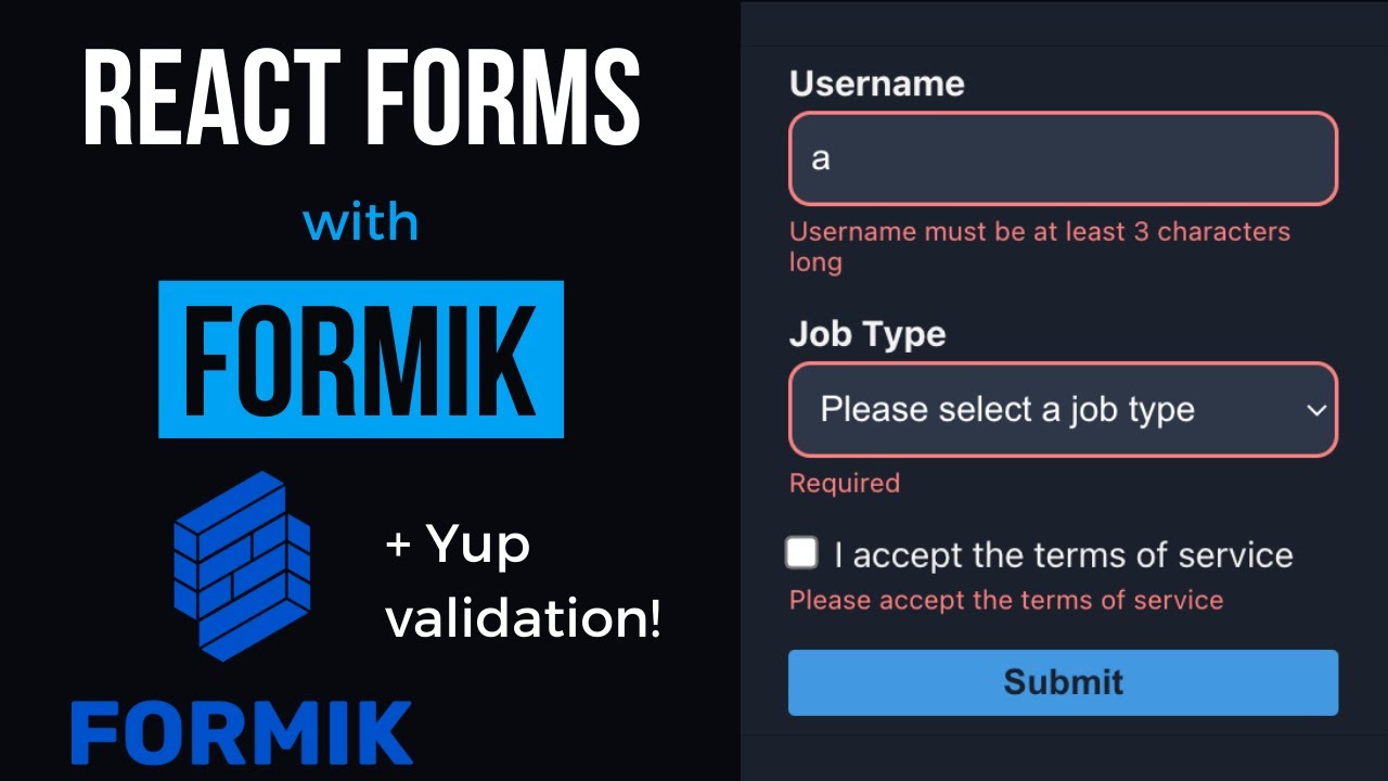 React Formik Tutorial With Yup (React Form Validation) - YouTube