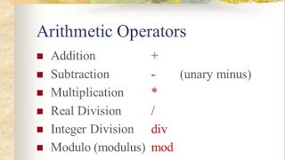 Pascal Arithmetic Operator.Pascal Addition, Subtraction, Multiplication, Division and mod operators.