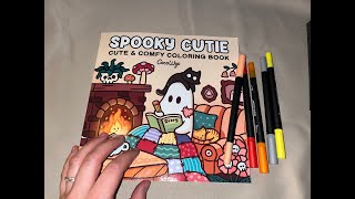 ASMR Color a Spooky Cutie book with me! Random small talk whispering with marker sounds