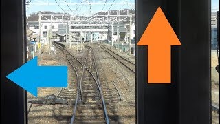 篠ノ井線から大糸線が分岐する松本駅～北松本駅間を走行する大糸線E127系の前面展望