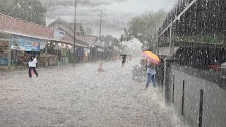 Heavy Rain and Strong Winds Hit Villages in Indonesia | Rain Storm Wind and Lightning for Deep Sleep