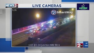 Crash closes all lanes on I-65 near I-24 junction in Nashville