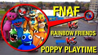 DRONE CATCHES RAINBOW FRIENDS vs POPPY PLAYTIME vs FNAF IN REAL LIFE!! *HUGE FIGHT*