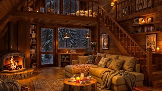 Cozy Winter Cabin Ambience - Relaxing Jazz Music \u0026 Crackling Fireplace for Stress Relief