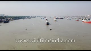 Karnaphuli River aerial view of a major watercourse in Chittagong, Bangladesh