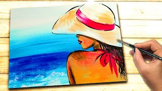Acrylic Painting for Beginners | Painting Tutorial Step by Step | Sip and Paint at Home- Summer Girl