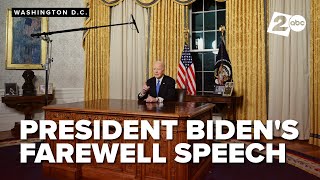 President Joe Biden delivers his farewell speech from the Oval Office on Wednesday, January 15