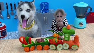 Bu Bu harvests fruits to make fruit trains for Amee dog