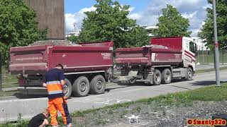 4K| Dump Trucks Leaves The Construction Site After Being Loaded With Material