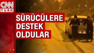 İstanbul Kartal'da polis yolda kalanlara yardım etti