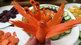 Art In Carrot Peacock | Vegetable Carving Garnish | Food Decoration | Party Garnishing