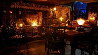 Ambience/ASMR: Victorian Cottage Kitchen at Night (with Fireplace, Clock, & Snowfall), 8 Hours