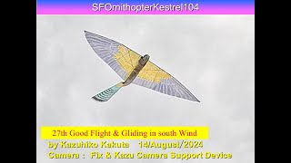 サーボ駆動チョウゲンボウ型羽ばたき機 SFOKestrel104 39g : 27th Good Flight \u0026 Gliding in south Wind