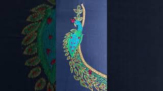 Peacock 🦚 Embroidery Design using Threads | வண்ண நூல்களைப் பயன்படுத்தி மயில் வடிவ ஆரி பூத்தையல்