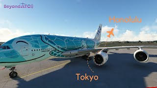 Microsoft Flight Simulator | Tokyo ✈ Honolulu | First time A380X + (hectic)  Beyond ATC Traffic