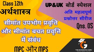 सीमांत उपभोग प्रवृत्ति और सीमांत बचत प्रवृत्ति में संबंध । MPC and MPS