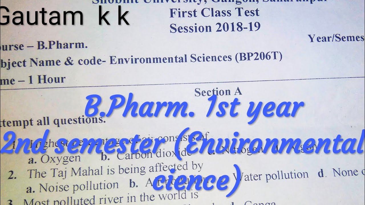 Papers Of B.pharm.1st Year Of Environmental Scince - YouTube