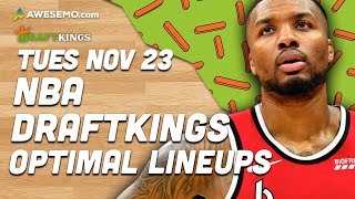 DraftKings NBA Lineups Tue 11/23/21 | NBA DFS DraftKings ConTENders Awesemo.com Today