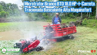 Microtrator Branco BTD 18.0 HP e Carreta Traçada 4x4: Desafio Com Muita Lama.