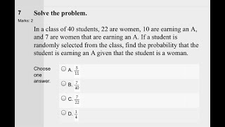 [Math] In a class of 40 students, 22 are women, 10 are earning an A, and 7 are women that are