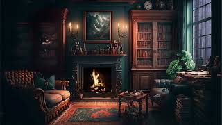 COZY Rainy Library with Fireplace | Videos made to study rather than sleep | 1 Hour - 2023