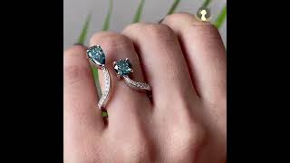 Princess And Heart Diamond Toi Et Moi Ring / blue Color CVD Diamond Ring