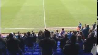 The Tranmere fans sing Superwhite Army after the Bradford game
