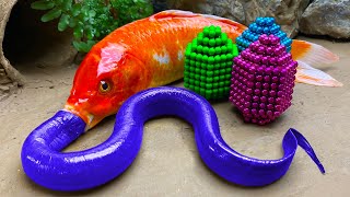 Little magnet balls & Stop Motion Fish Monster carp ASMR - Top Fishing eel Cooking, Mukbang | Cuckoo
