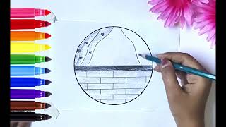 Beautiful Circle Scenery Drawing - Easy Landscape Drawing 😉@RongdhonuArtandDrawing