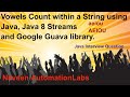 Java Interview: Vowels Count within a String using : Java, Java 8 Streams and Google Guava library.