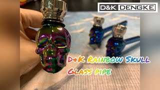 【D\u0026K Dengke】D\u0026K anodized rainbow skull smoking glass pipe DK8441