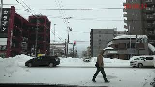 Driving  Japan 4K Sapporo snow road ,Kita25jou 2022-02-21