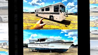 Copart Walk Around August 2022 HUGE Boat and 2 HUGE RVs + Bonus **1955 AIRSTREAM**