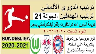 ترتيب الدوري الالماني وترتيب الهدافين اليوم السبت 20-2-2021 الجولة 22 - هزيمة البايرن وفوز دورتموند