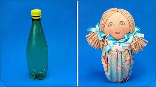 A decorative doll out of a plastic bottle and fabric - an interesting idea for a toy!