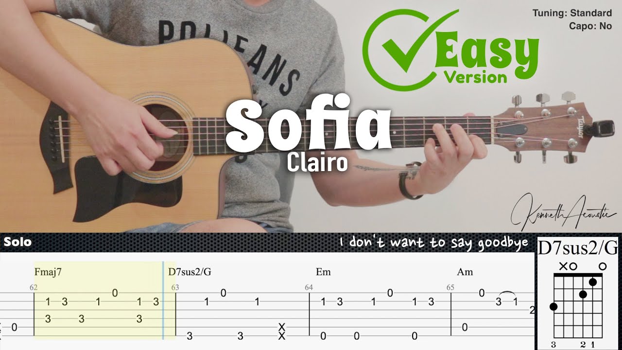 Sofia (Easy Version) - Clairo | Fingerstyle Guitar | TAB + Chords ...