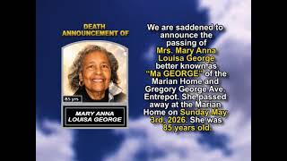 Mary Anna Louisa George ~ Short Obituary